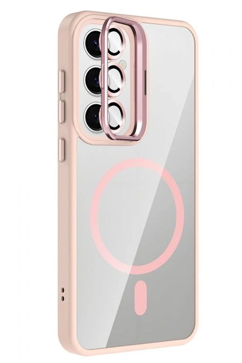 Mey İthalat®  Samsung Galaxy S25 Remim Lensli Magsafe Standlı Kapak - Pembe