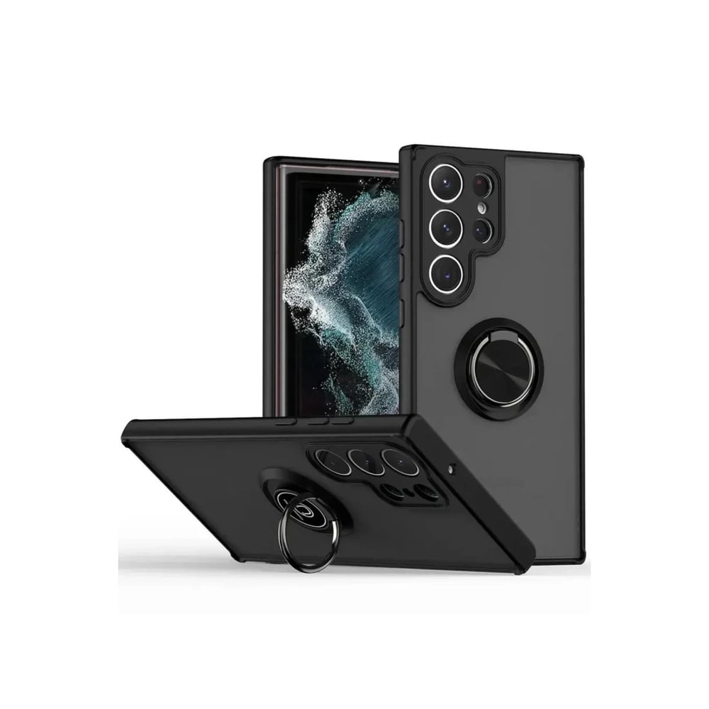 Mey İthalat®  Samsung Galaxy S25 Ultra Kılıf Montreal Yüzüklü Silikon Kapak - Siyah
