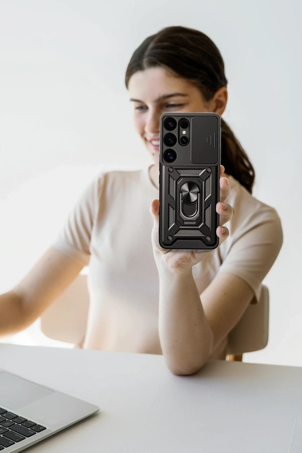 Mey İthalat®  Samsung Galaxy S25 Ultra Kılıf Pars Lens Yüzüklü Silikon - Yeşil