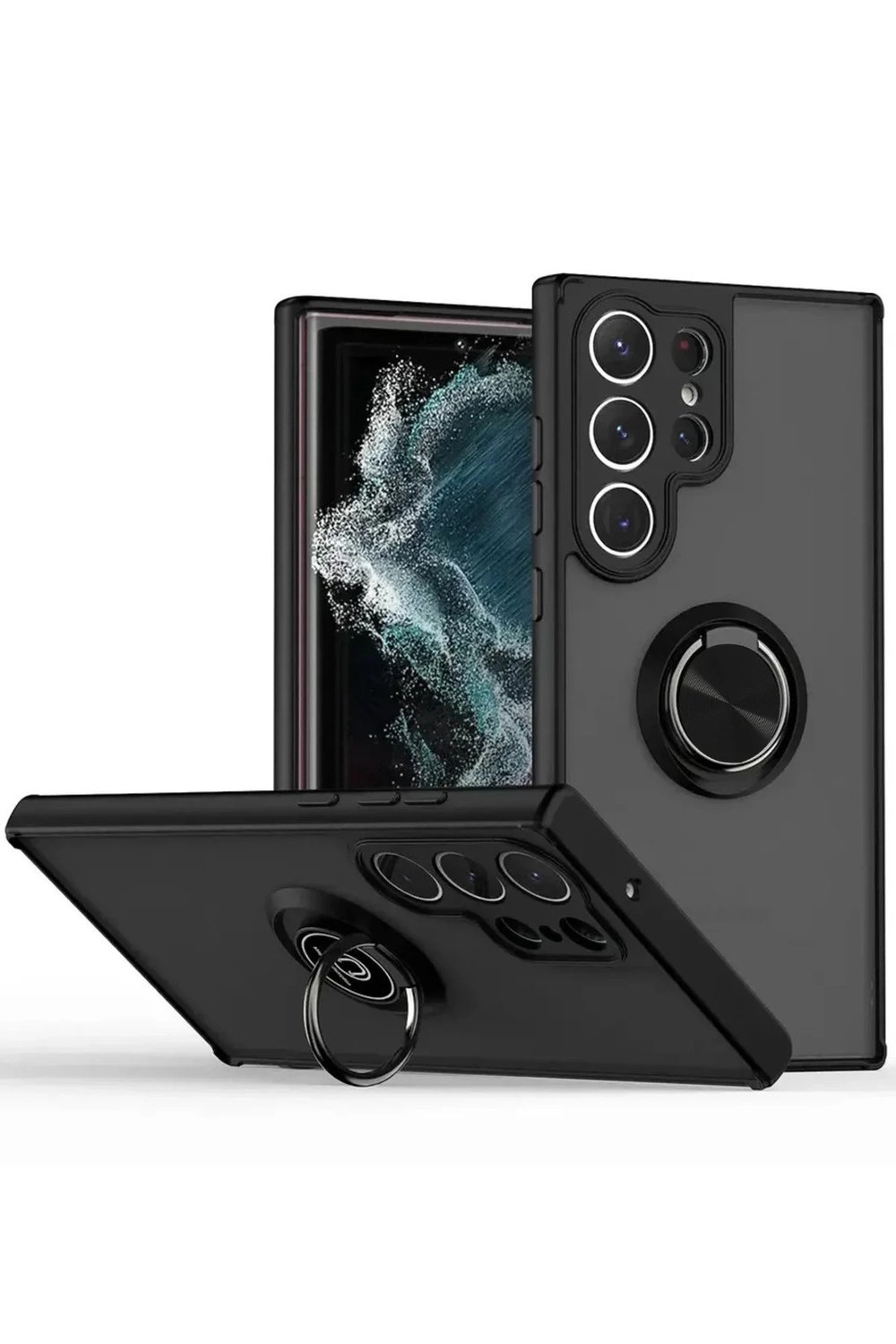 Mey İthalat®  Samsung Galaxy S25 Ultra Kılıf Montreal Yüzüklü Silikon Kapak - Siyah