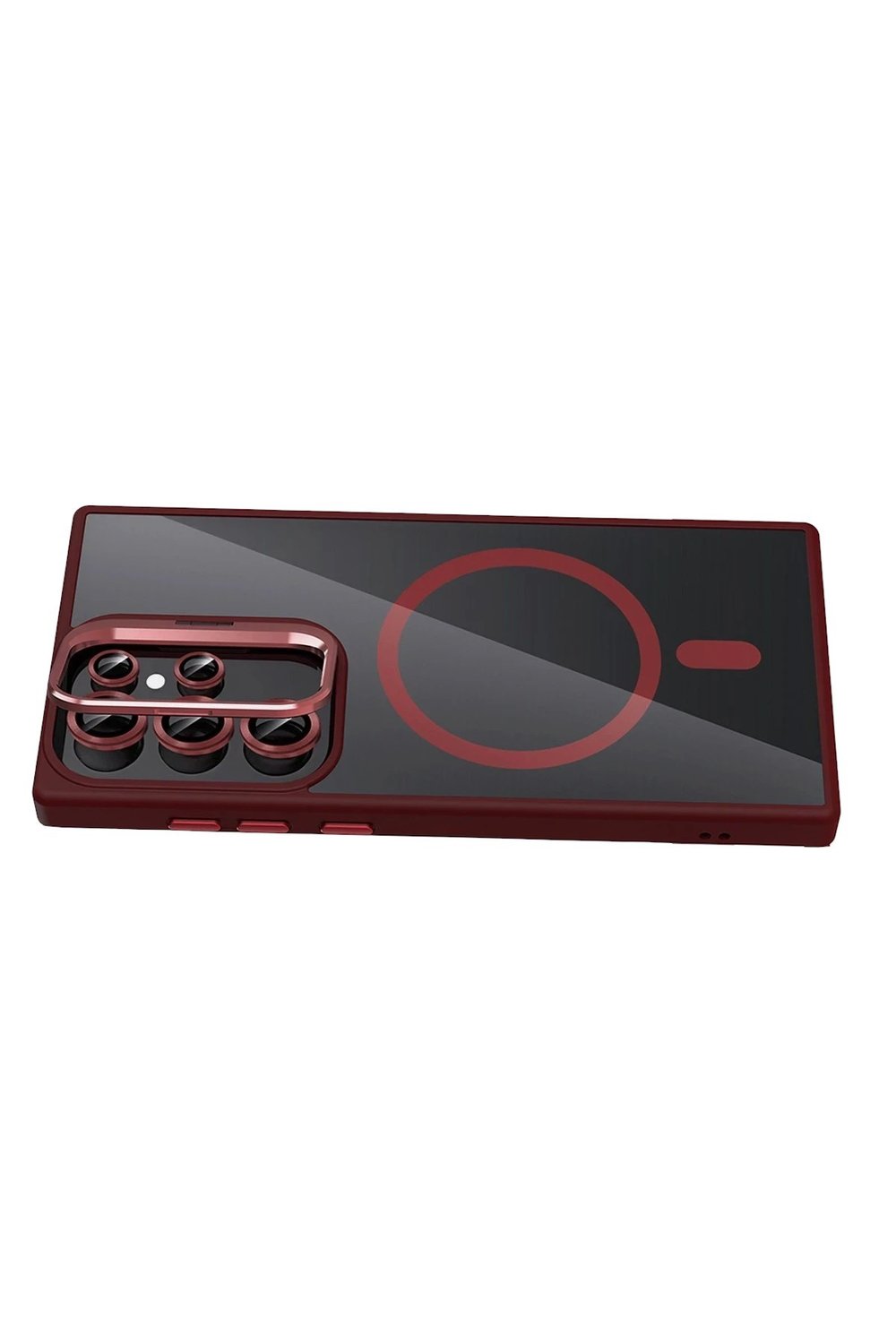 Mey İthalat®  Samsung Galaxy S25 Ultra Remim Lensli Magsafe Standlı Kapak - Bordo