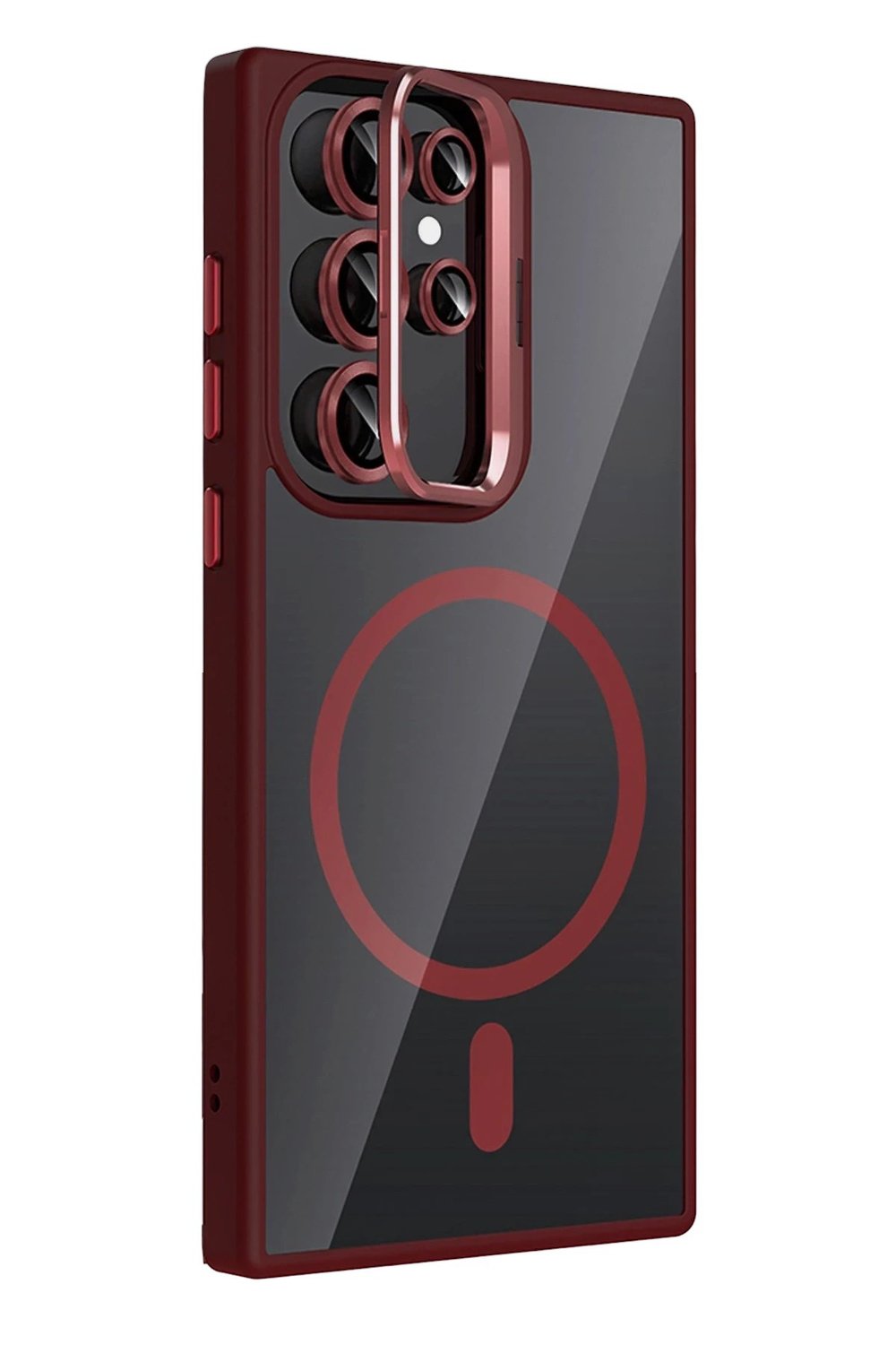 Mey İthalat®  Samsung Galaxy S25 Ultra Remim Lensli Magsafe Standlı Kapak - Bordo