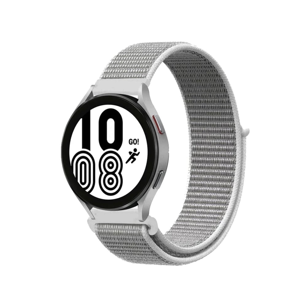 Mey İthalat®  Samsung Galaxy Watch 4 Hasırlı Cırtcırtlı Kordon - Beyaz