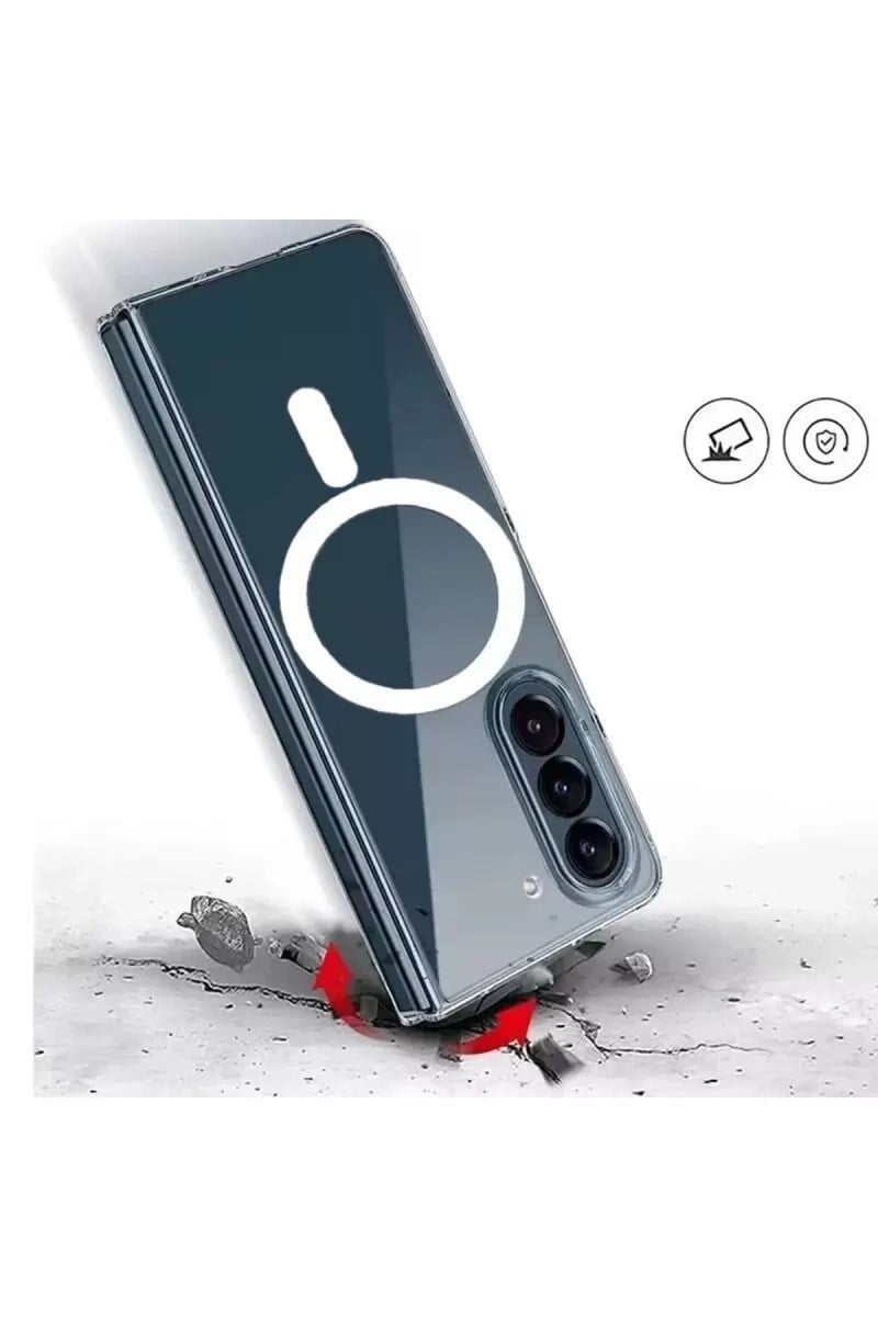 Mey İthalat®  Samsung Galaxy Z Fold 5 Kılıf Magneticsafe Şeffaf Silikon - Şeffaf