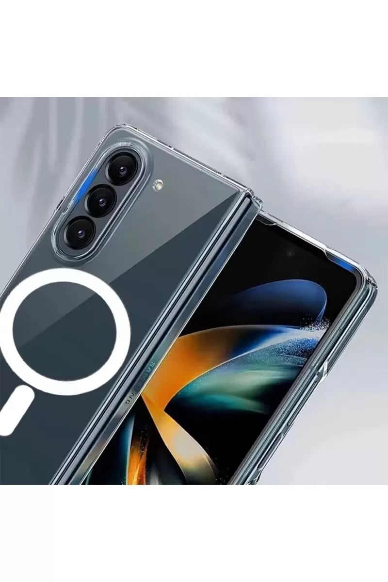 Mey İthalat®  Samsung Galaxy Z Fold 5 Kılıf Magneticsafe Şeffaf Silikon - Şeffaf