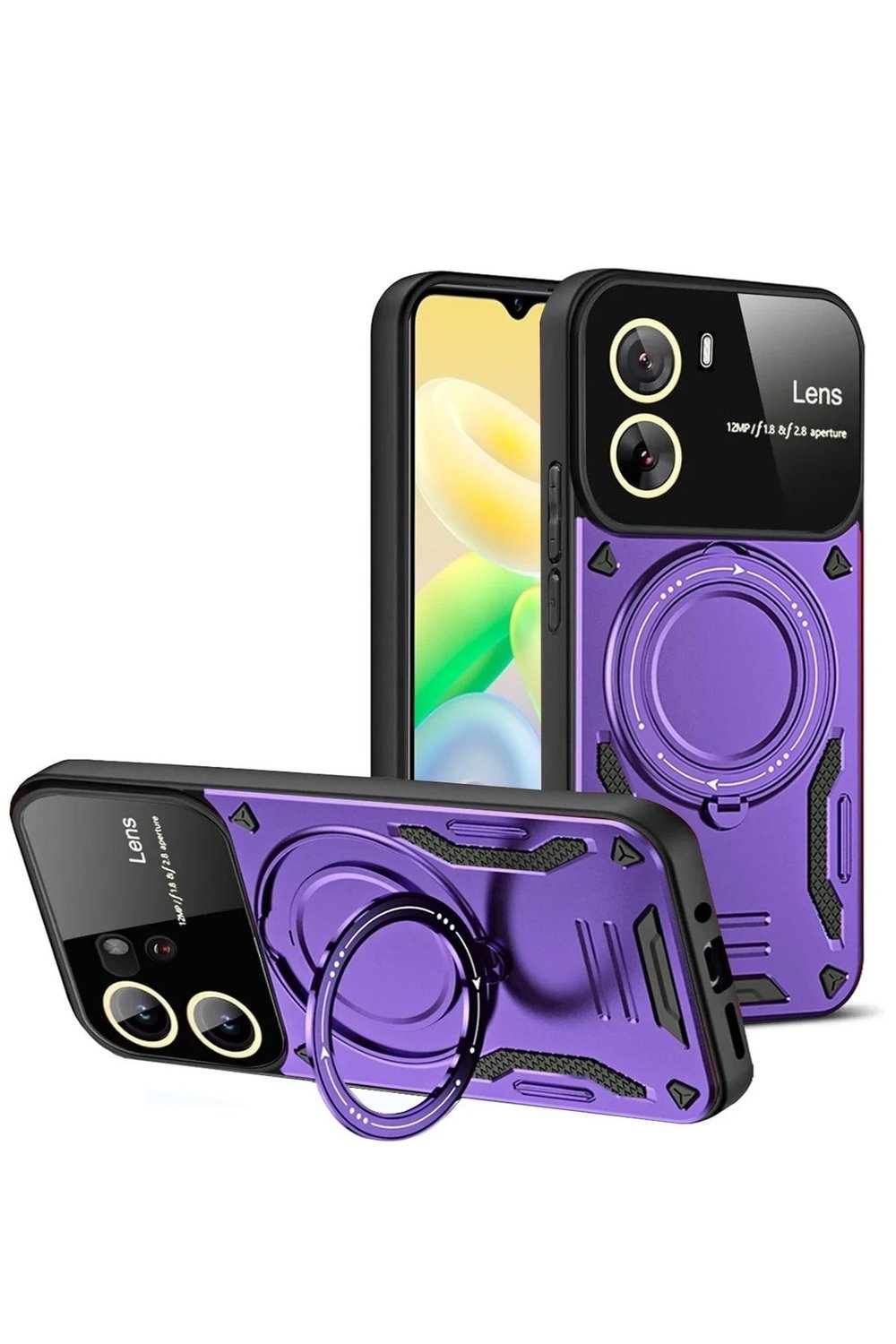 Mey İthalat®  Vivo Y16 Kılıf Joy Lens Standlı Kapak - Mor