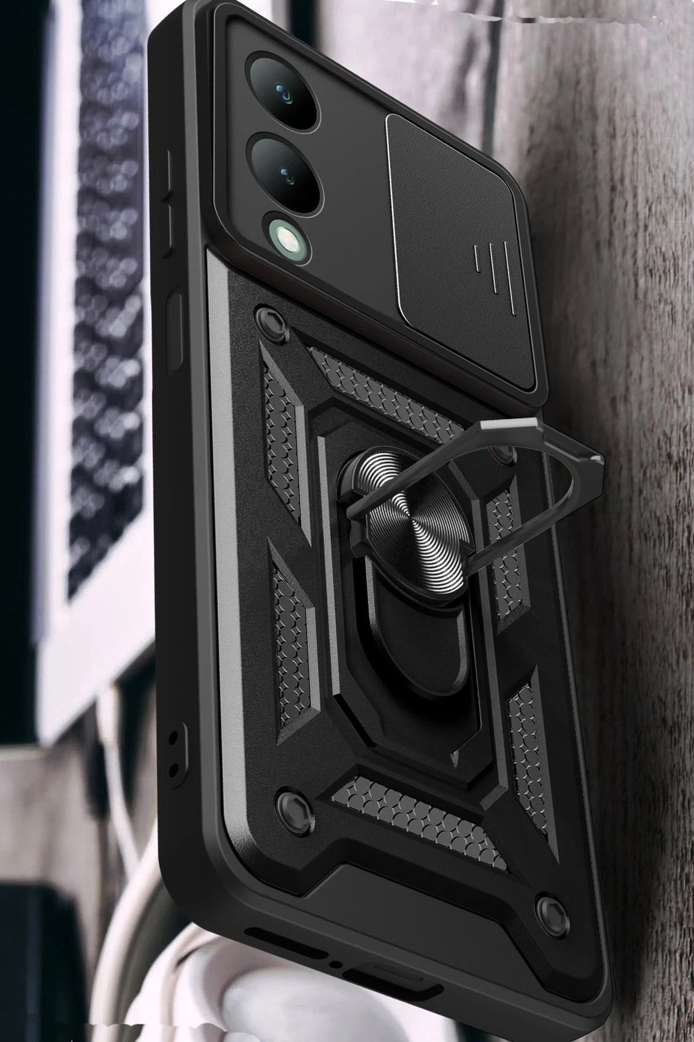 Mey İthalat®  Vivo Y17S Kılıf Pars Lens Yüzüklü Silikon - Gümüş