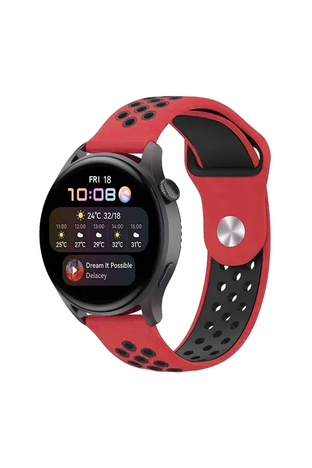 Mey İthalat®  Watch 20mm Spor Delikli Kordon - Kırmızı-Siyah