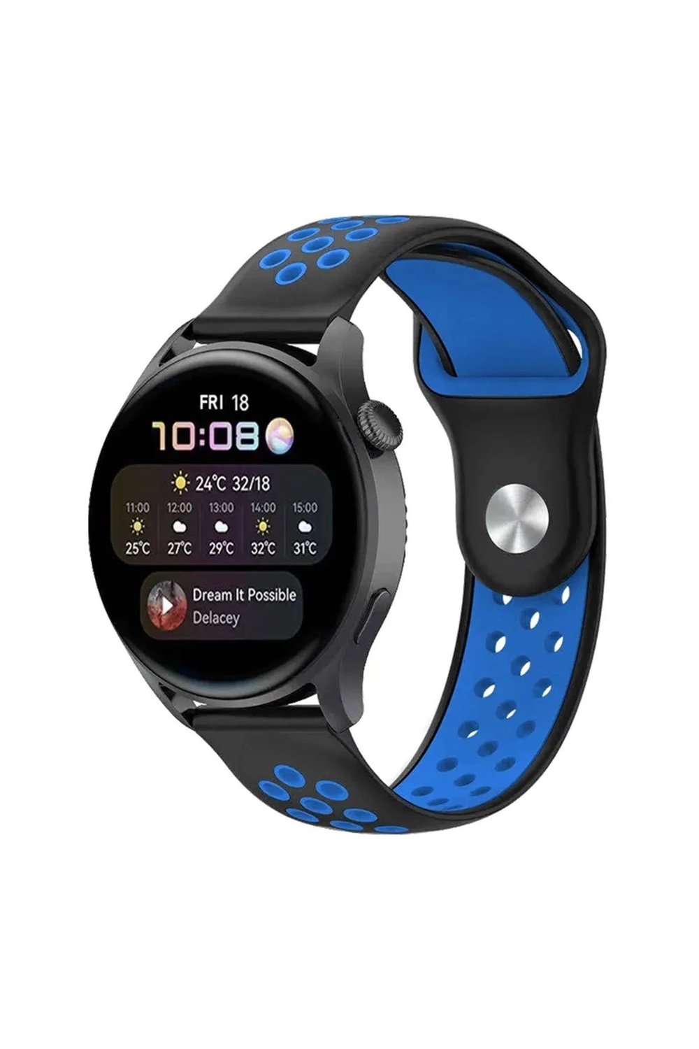 Mey İthalat®  Watch 20mm Spor Delikli Kordon - Siyah-Mavi