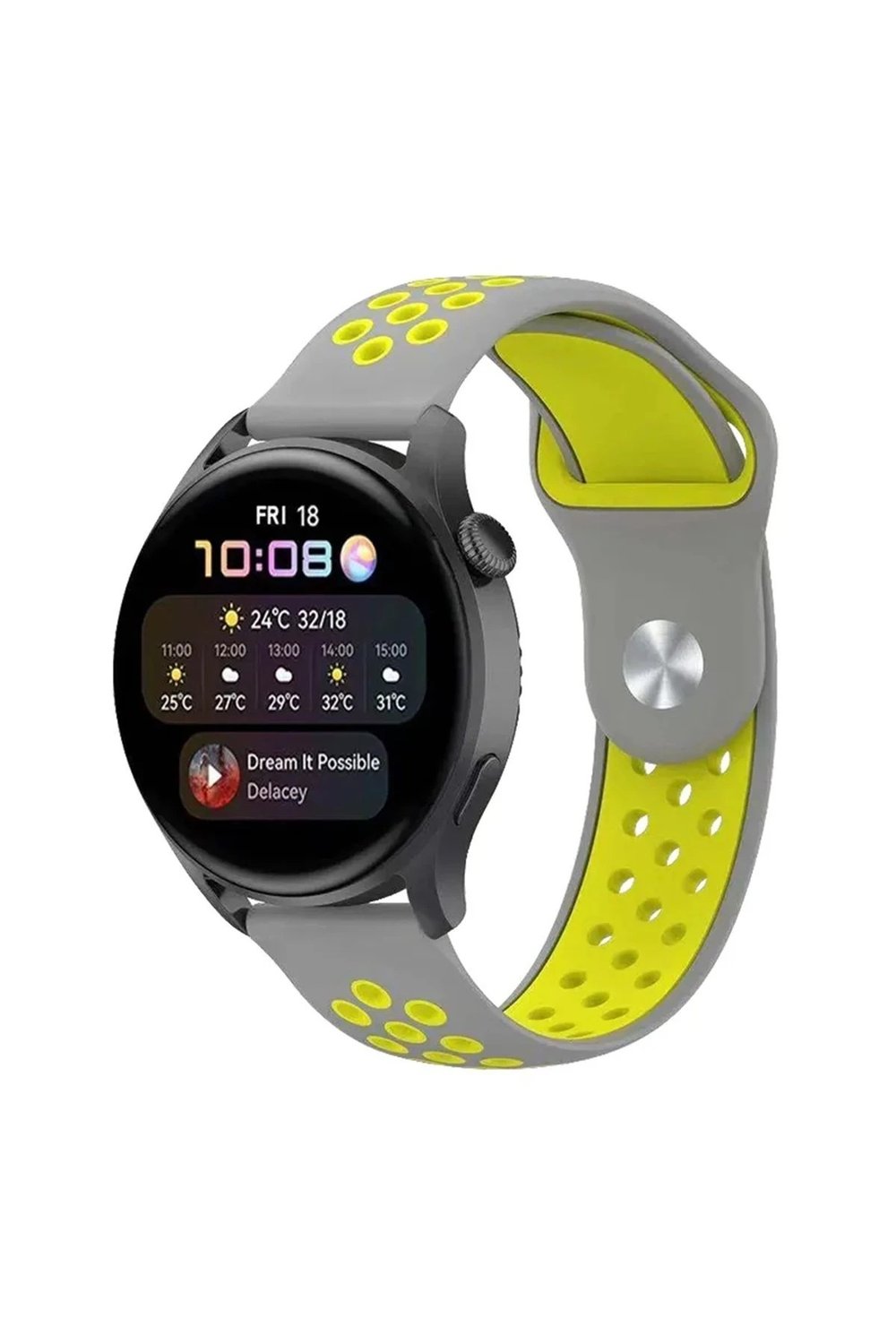 Mey İthalat®  Watch 22mm Spor Delikli Kordon - Gri-Yeşil