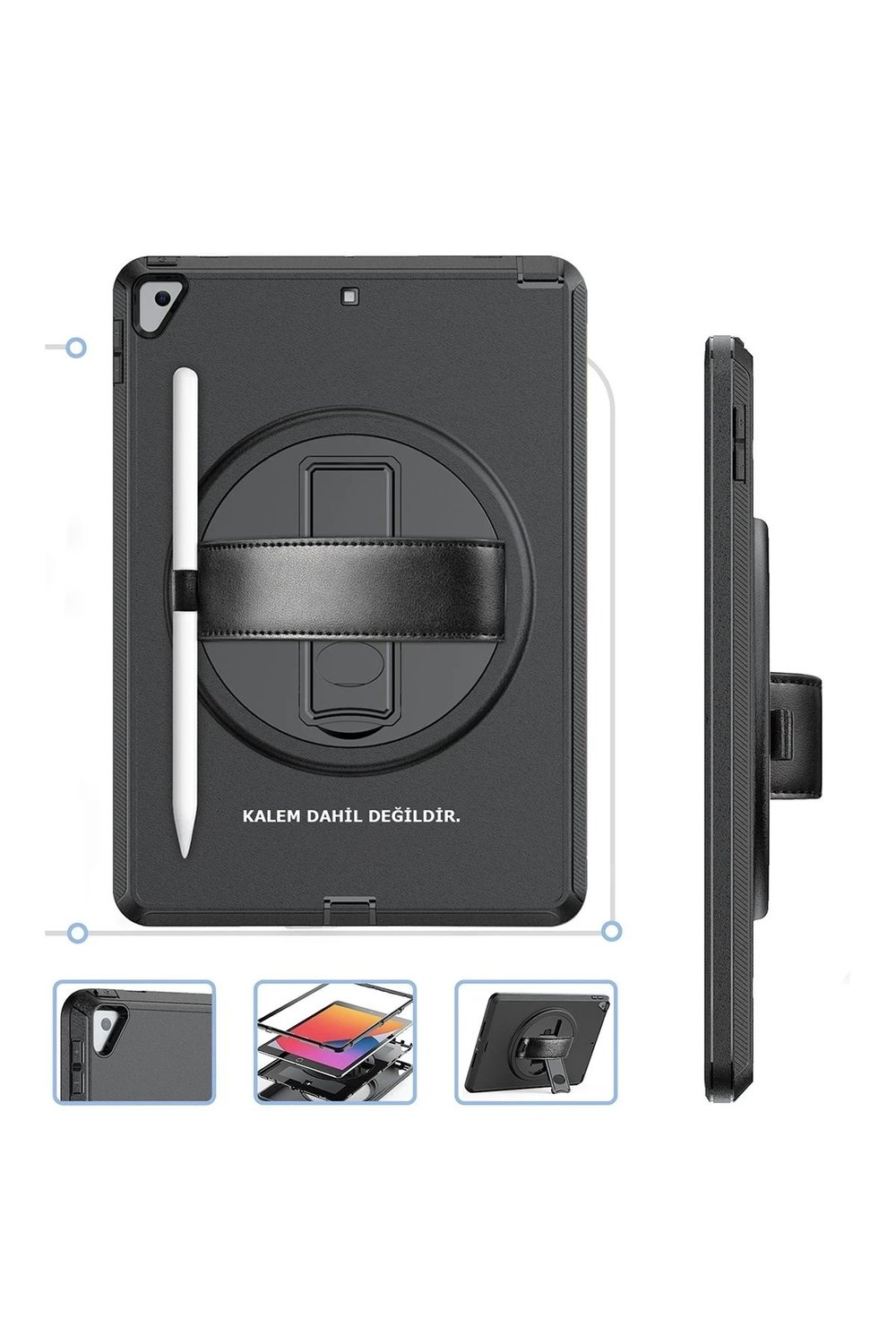 Mey İthalat®  iPad 10.2 (7.nesil) Kılıf Hand Strap Tablet Kılıfı - Siyah