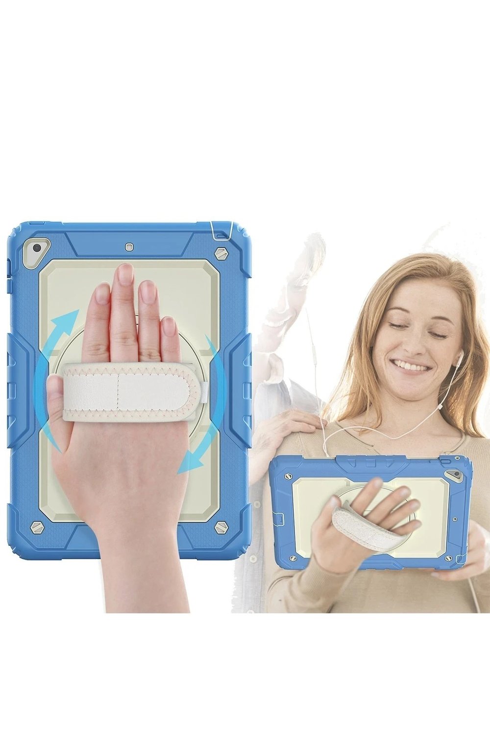 Mey İthalat®  iPad 5 Air 9.7 Kılıf Strap New Tablet Kapak - Mavi