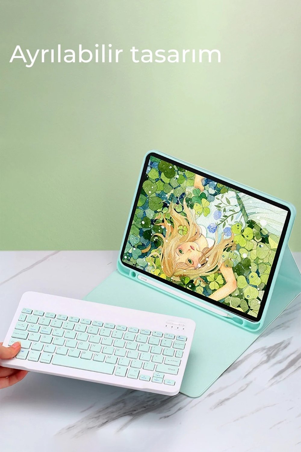 Mey İthalat®  iPad Pro 11 (2024) Kılıf KC01 Smart Klavyeli Tablet Kılıfı - Açık Mavi