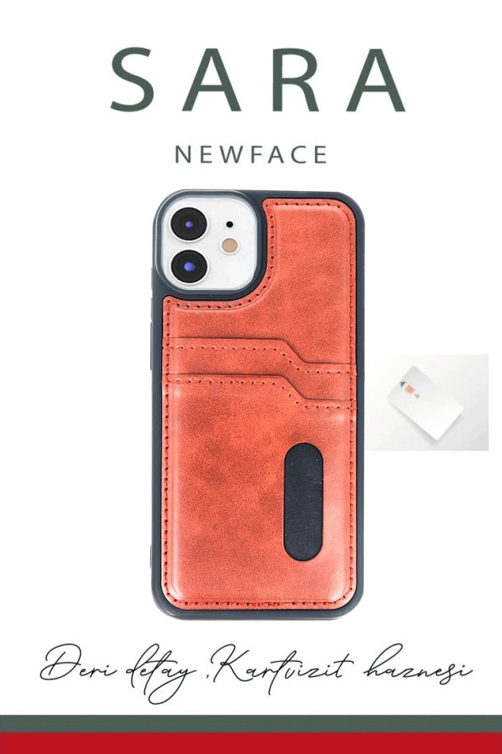 Mey İthalat®  iPhone 11 Kılıf Sara Kartvizitli Deri Kılıf - Taba