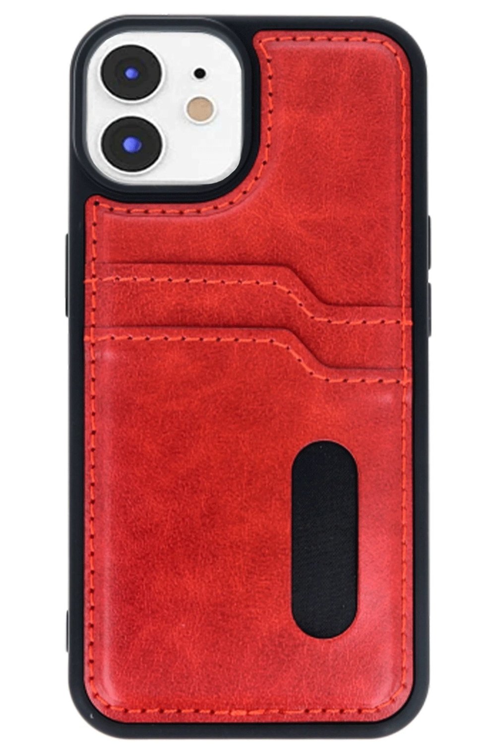 Mey İthalat®  iPhone 11 Kılıf Sara Kartvizitli Deri Kılıf - Kırmızı