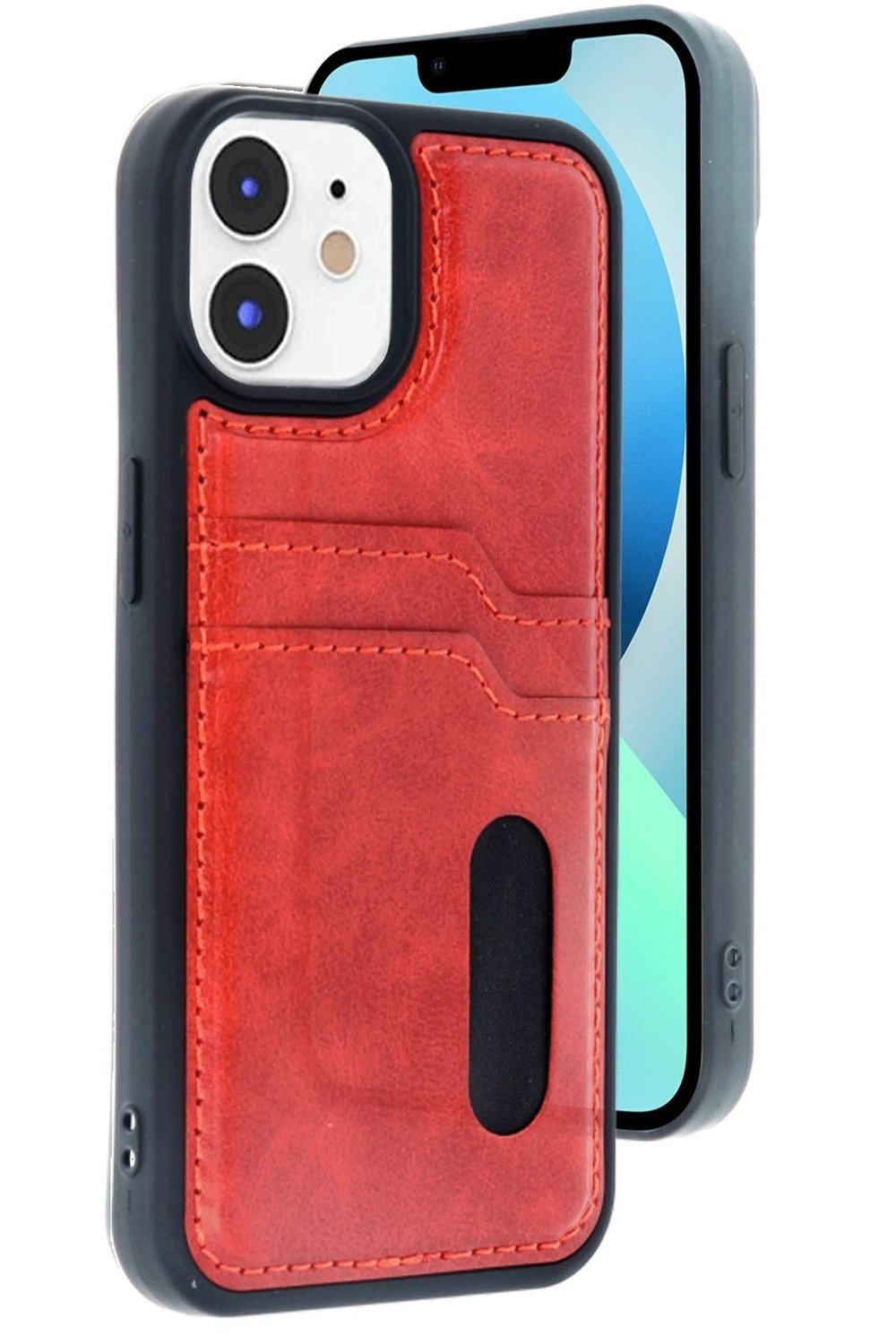 Mey İthalat®  iPhone 11 Kılıf Sara Kartvizitli Deri Kılıf - Kırmızı