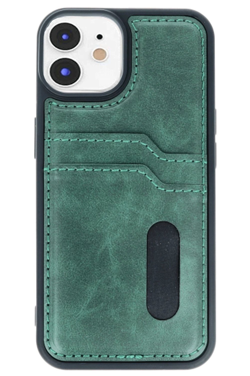 Mey İthalat®  iPhone 11 Kılıf Sara Kartvizitli Deri Kılıf - Koyu Yeşil
