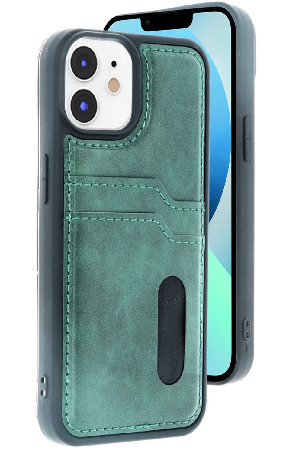 Mey İthalat®  iPhone 11 Kılıf Sara Kartvizitli Deri Kılıf - Koyu Yeşil