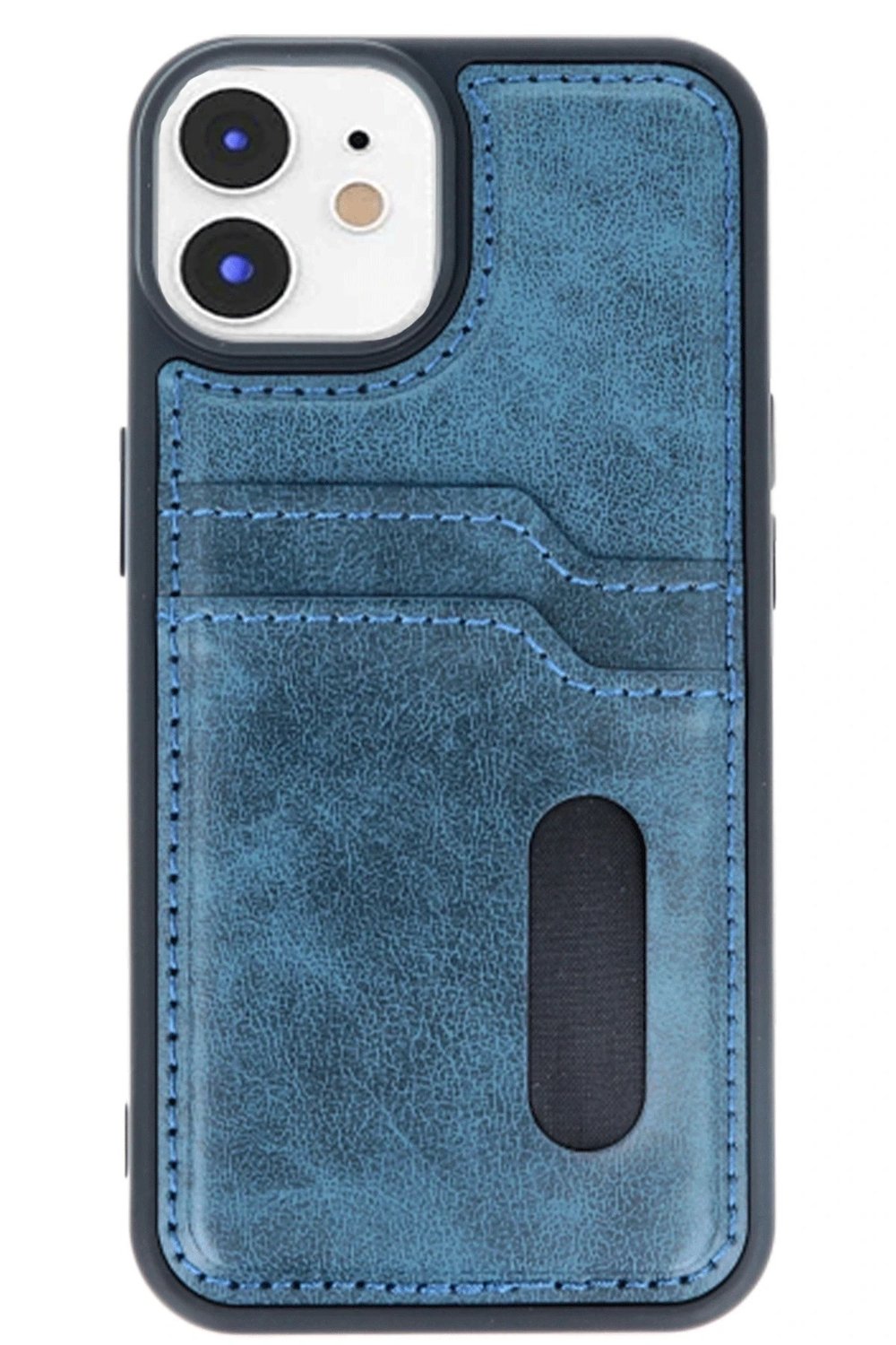 Mey İthalat®  iPhone 11 Kılıf Sara Kartvizitli Deri Kılıf - Lacivert