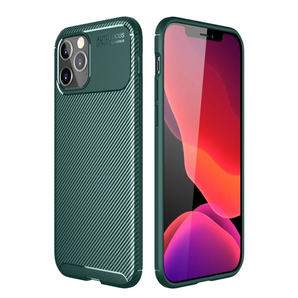 Mey İthalat®  iPhone 11 Pro Kılıf Auto Focus Karbon Kapak - Yeşil
