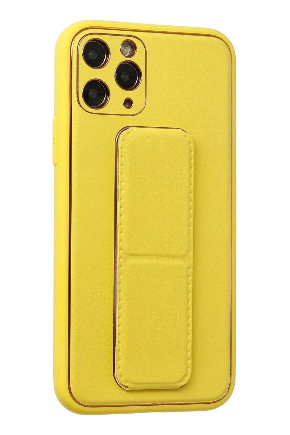 Mey İthalat®  iPhone 11 Pro Kılıf Coco Deri Standlı Kapak - Sarı
