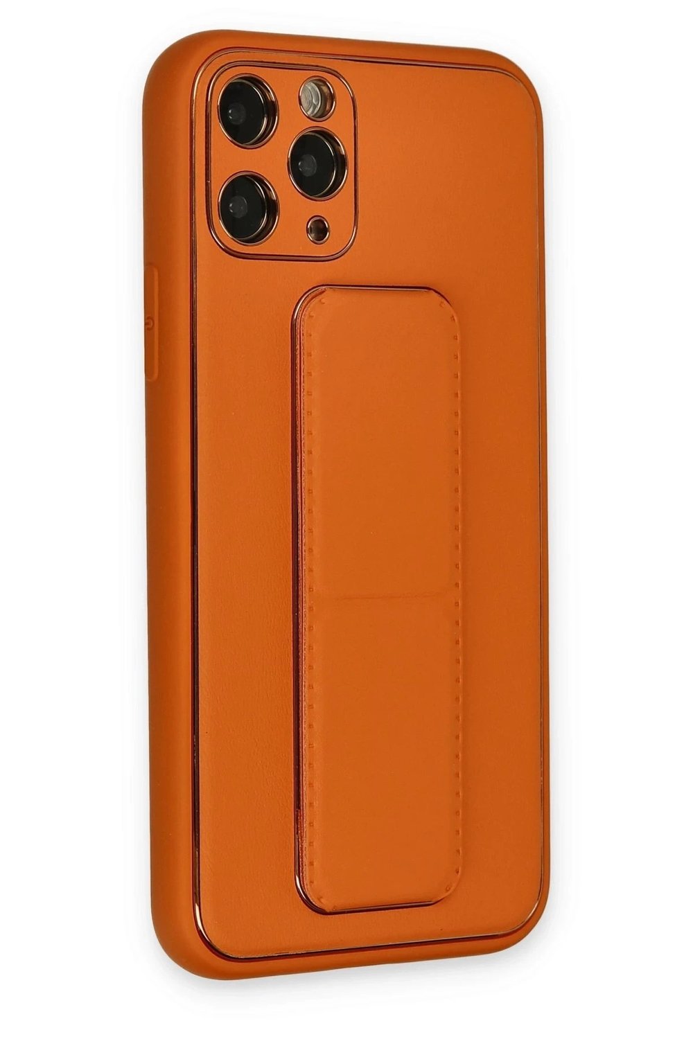 Mey İthalat®  iPhone 11 Pro Kılıf Coco Deri Standlı Kapak - Turuncu