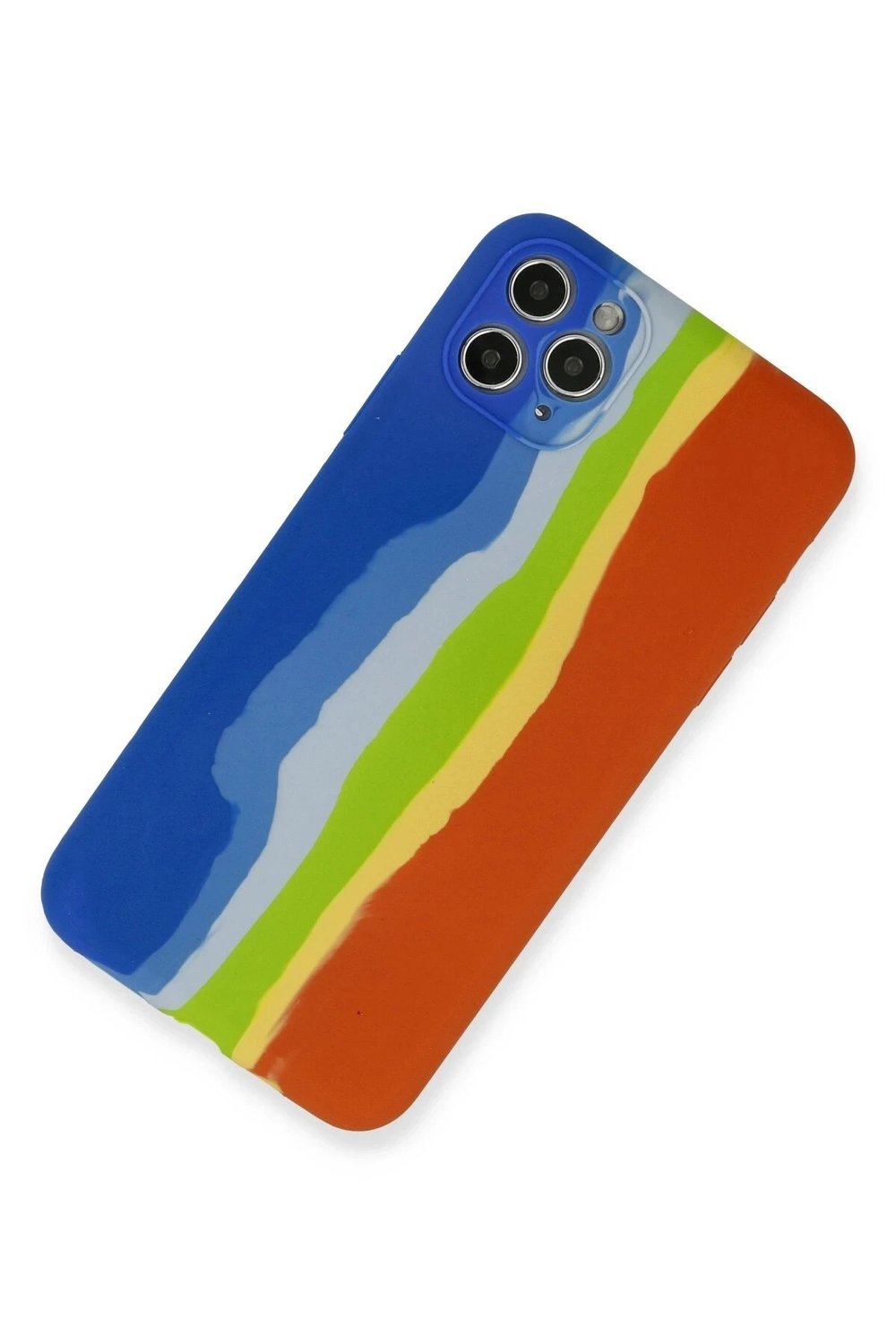 Mey İthalat®  iPhone 11 Pro Kılıf Ebruli Lansman Silikon - Mavi-Turuncu