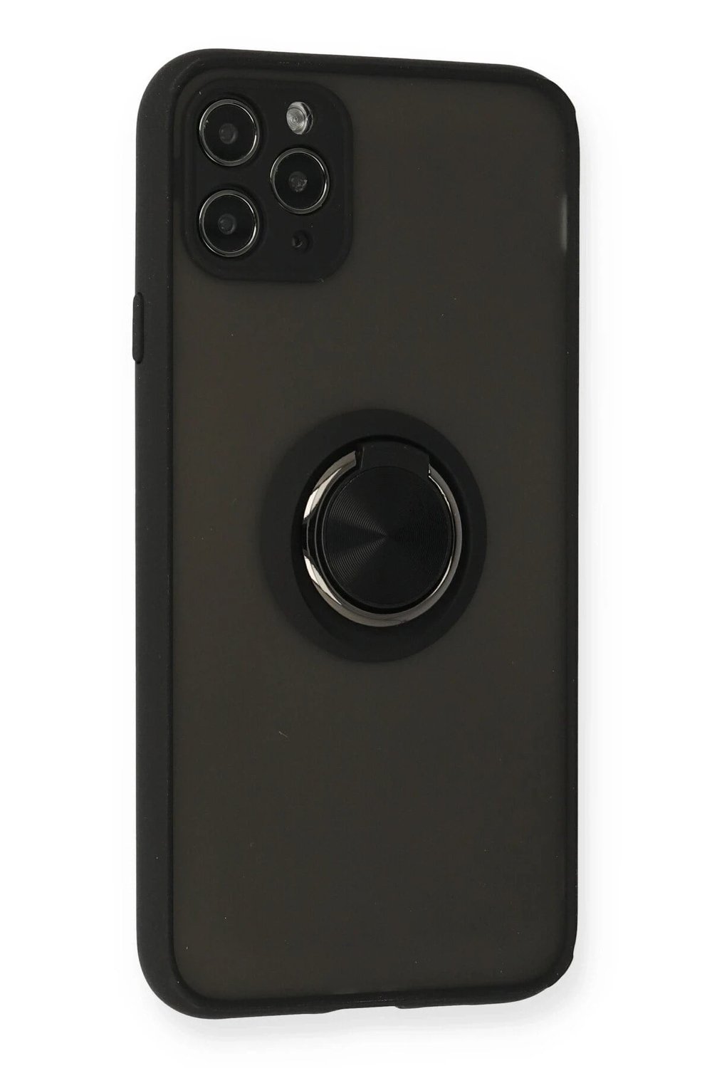 Mey İthalat®  iPhone 11 Pro Kılıf Montreal Yüzüklü Silikon Kapak - Siyah