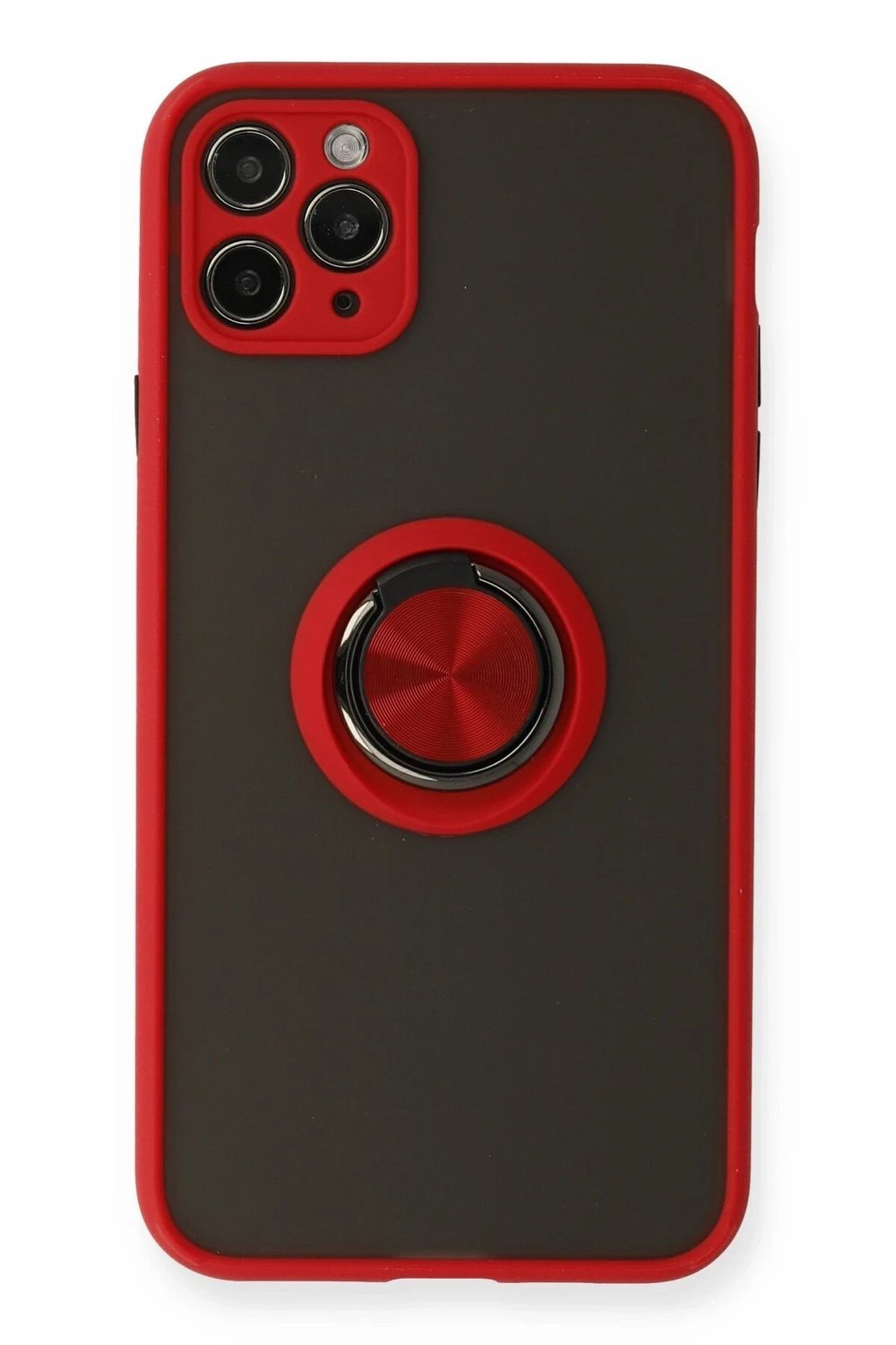 Mey İthalat®  iPhone 11 Pro Kılıf Montreal Yüzüklü Silikon Kapak - Kırmızı