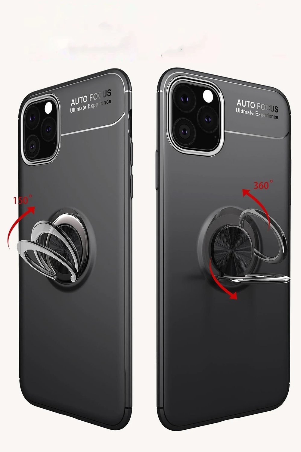 Mey İthalat®  iPhone 11 Pro Kılıf Range Yüzüklü Silikon - Siyah-Kırmızı