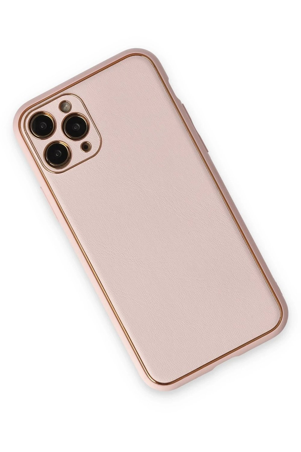 Mey İthalat®  iPhone 11 Pro Max Kılıf Coco Deri Silikon Kapak - Pudra
