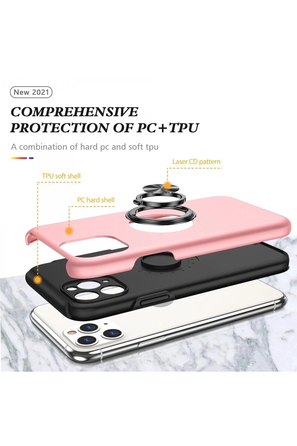 Mey İthalat®  iPhone 11 Pro Max Kılıf Elit Yüzüklü Kapak - Pembe
