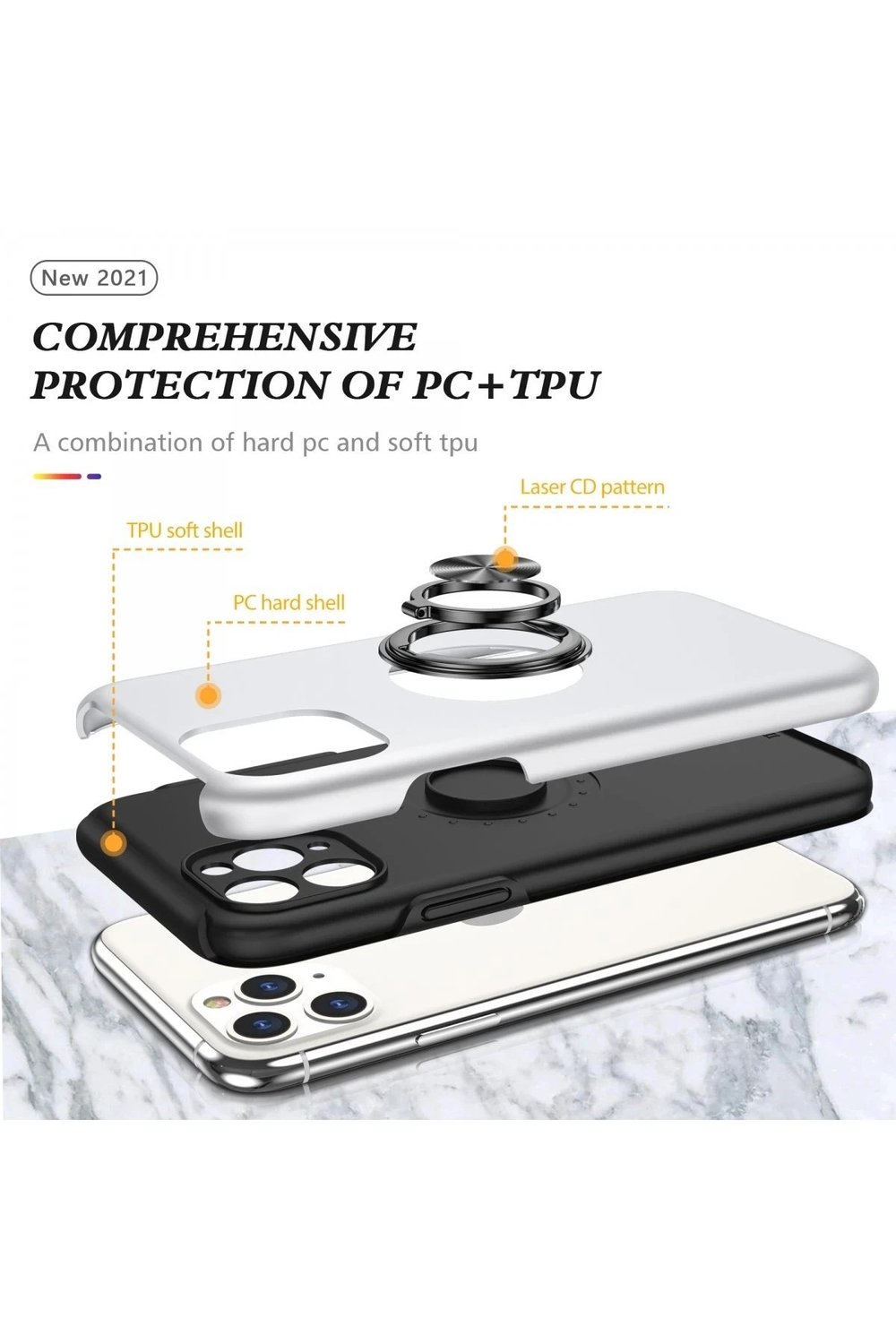 Mey İthalat®  iPhone 11 Pro Max Kılıf Elit Yüzüklü Kapak - Gümüş