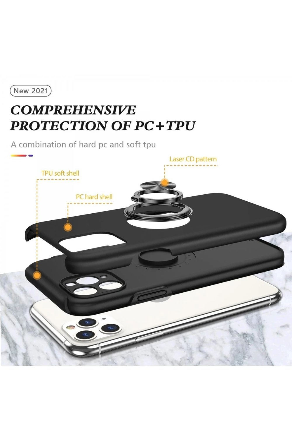 Mey İthalat®  iPhone 11 Pro Max Kılıf Elit Yüzüklü Kapak - Siyah