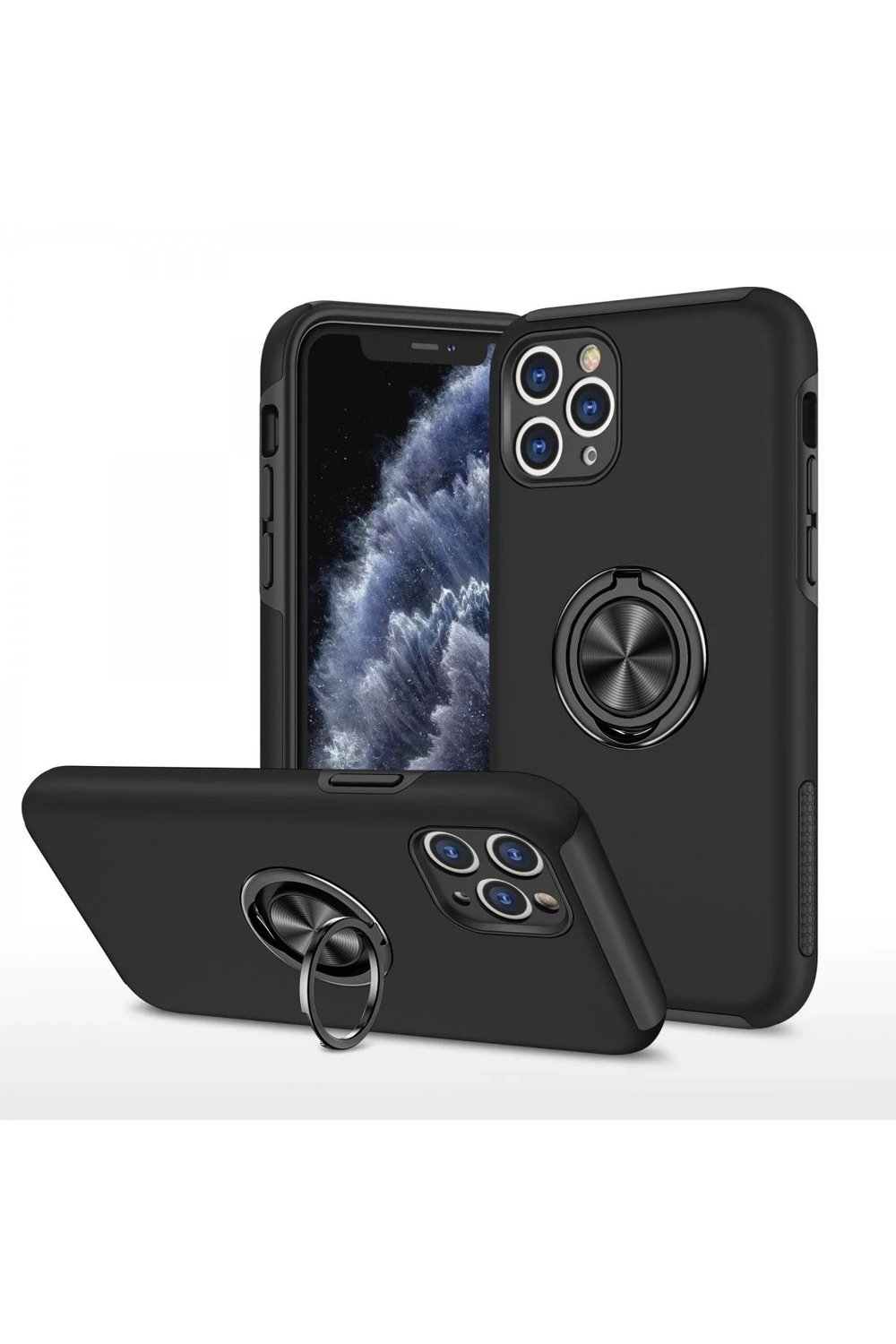 Mey İthalat®  iPhone 11 Pro Max Kılıf Elit Yüzüklü Kapak - Siyah