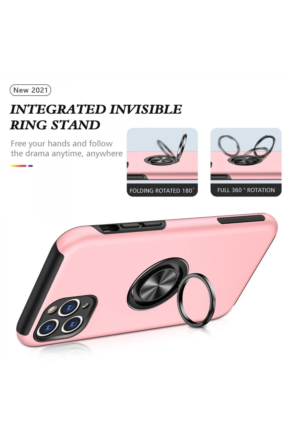 Mey İthalat®  iPhone 11 Pro Max Kılıf Elit Yüzüklü Kapak - Pembe