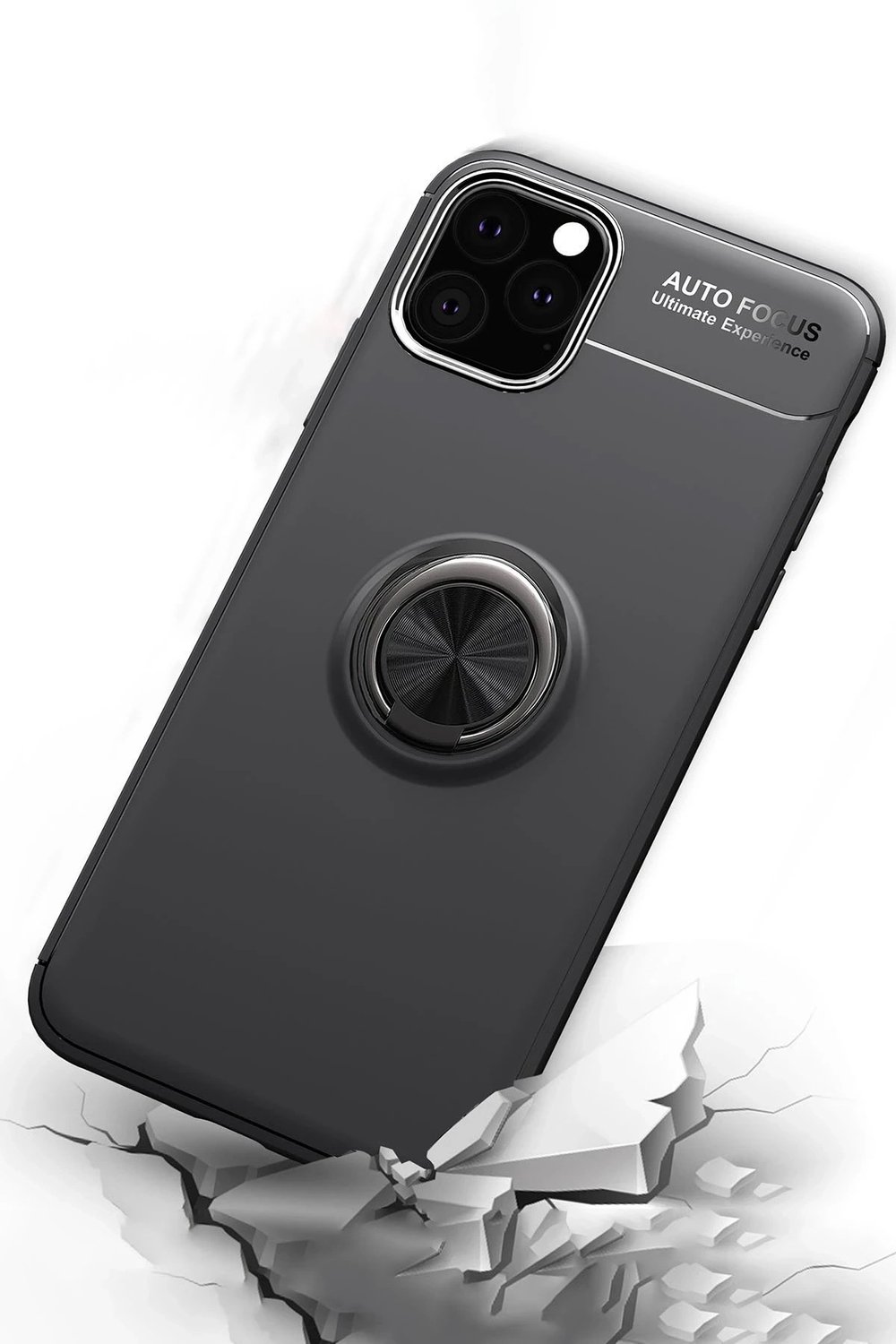 Mey İthalat®  iPhone 11 Pro Max Kılıf Range Yüzüklü Silikon - Siyah-Kırmızı