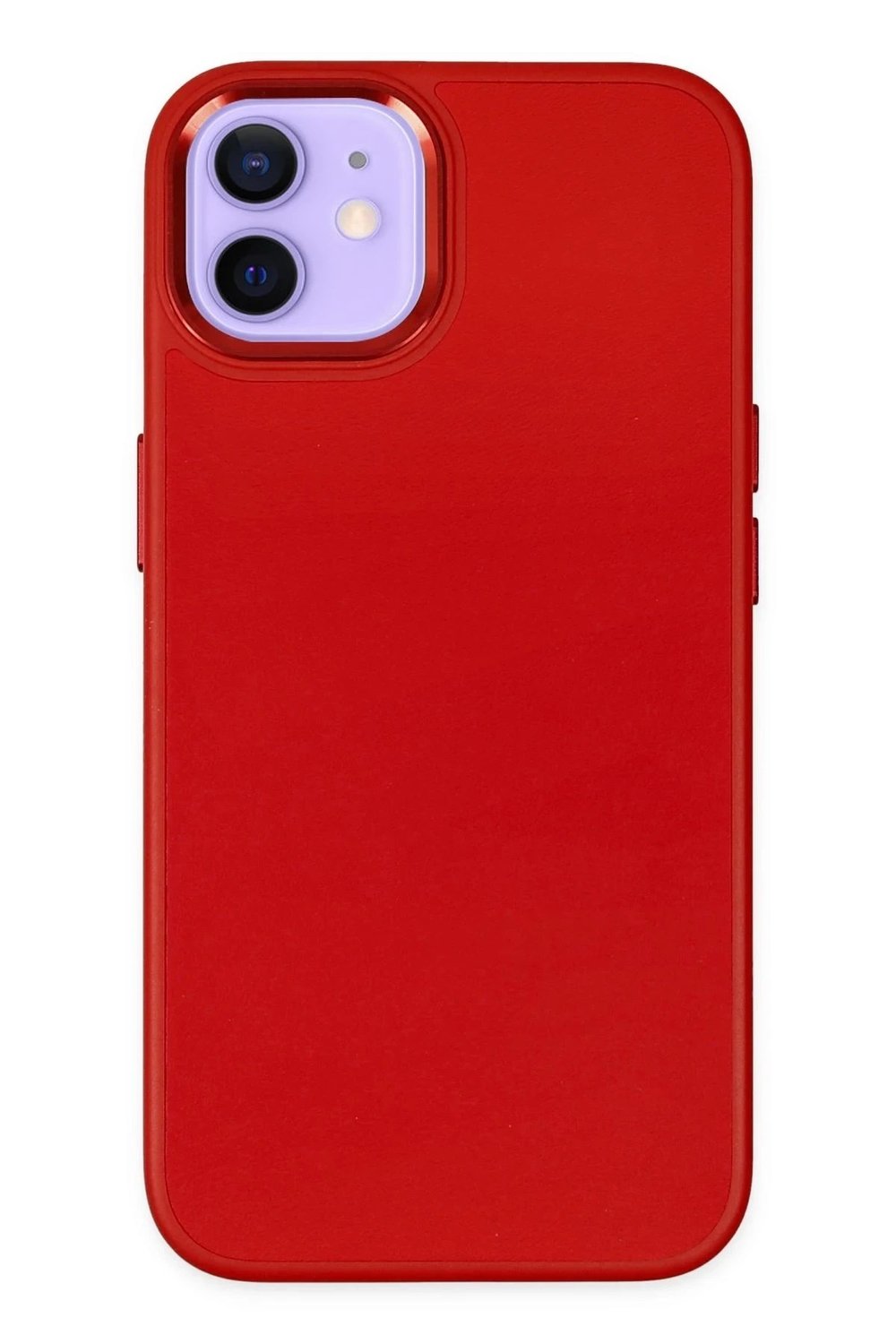 Mey İthalat®  iPhone 12 Kılıf Asya Deri Silikon - Kırmızı