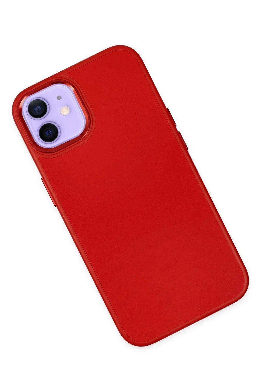 Mey İthalat®  iPhone 12 Kılıf Asya Deri Silikon - Kırmızı