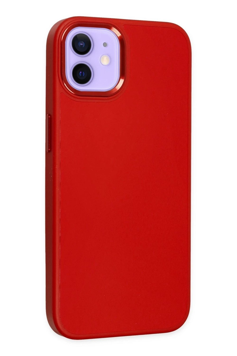 Mey İthalat®  iPhone 12 Kılıf Asya Deri Silikon - Kırmızı