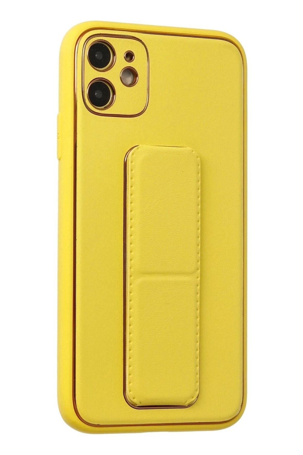 Mey İthalat®  iPhone 12 Kılıf Coco Deri Standlı Kapak - Sarı