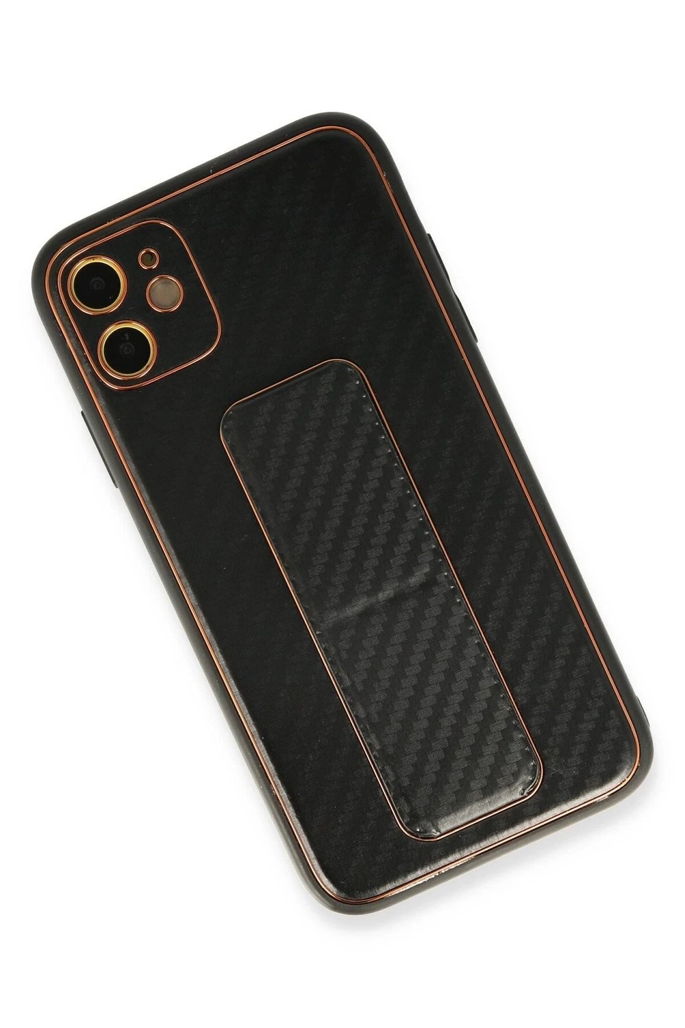 Mey İthalat®  iPhone 12 Kılıf Coco Karbon Standlı Kapak - Siyah