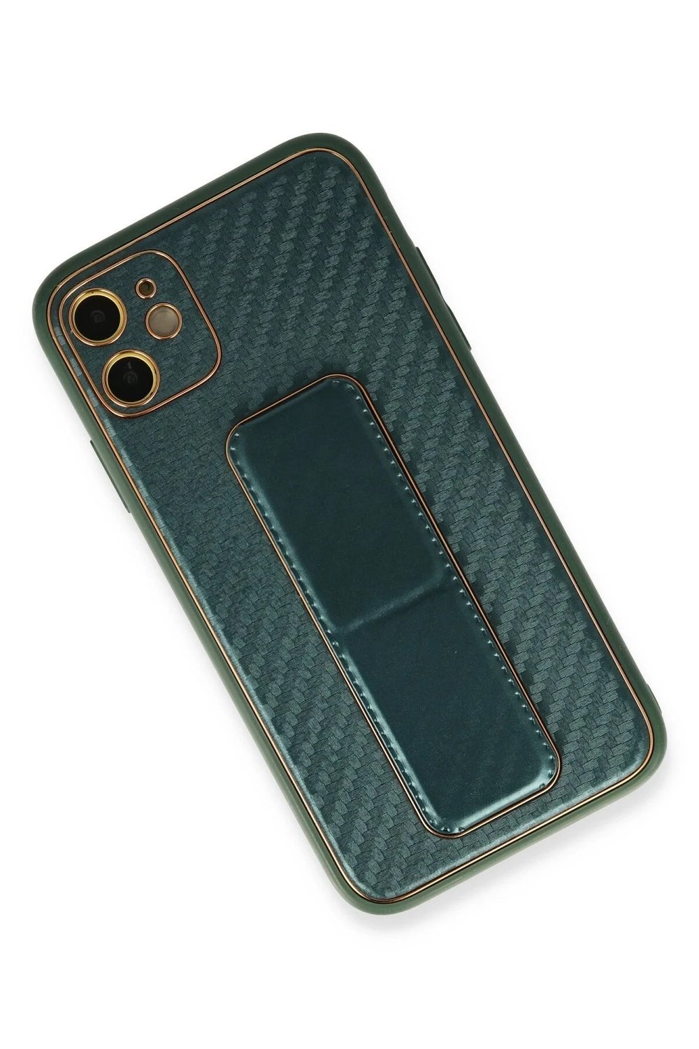 Mey İthalat®  iPhone 12 Kılıf Coco Karbon Standlı Kapak - Yeşil