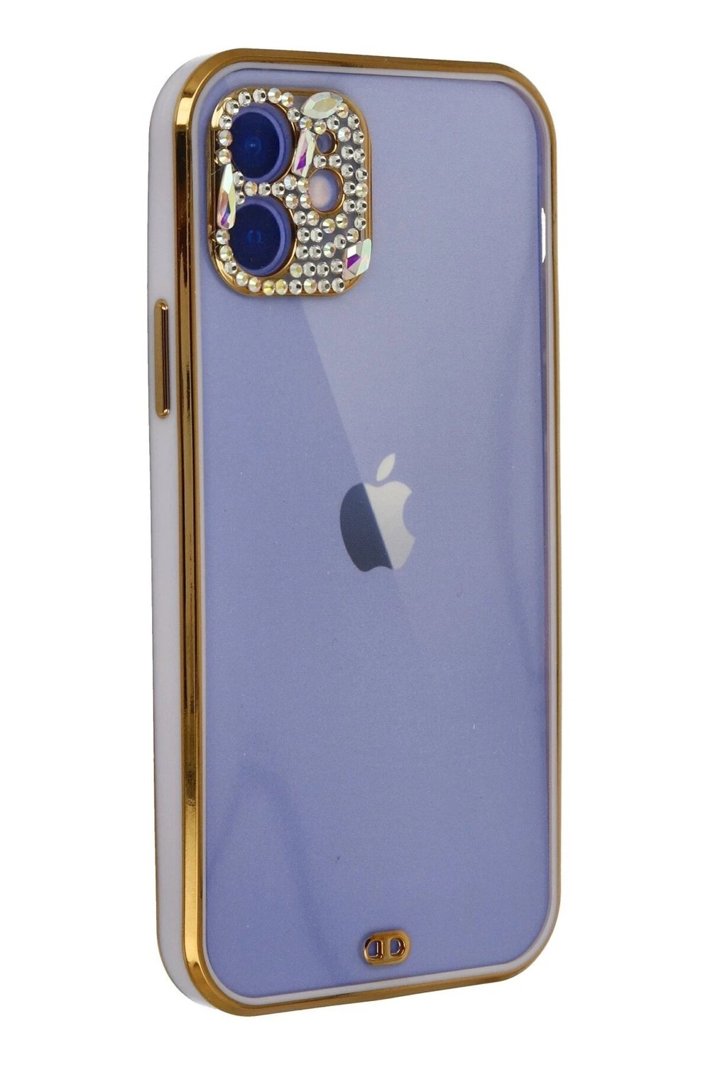 Mey İthalat®  iPhone 12 Kılıf Liva Taşlı Silikon - Mor