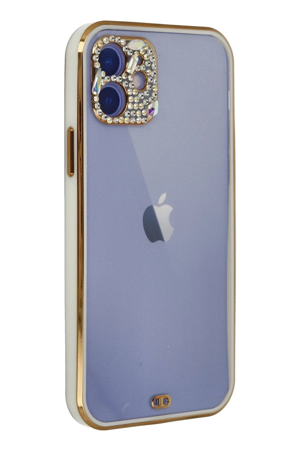 Mey İthalat®  iPhone 12 Kılıf Liva Taşlı Silikon - Beyaz