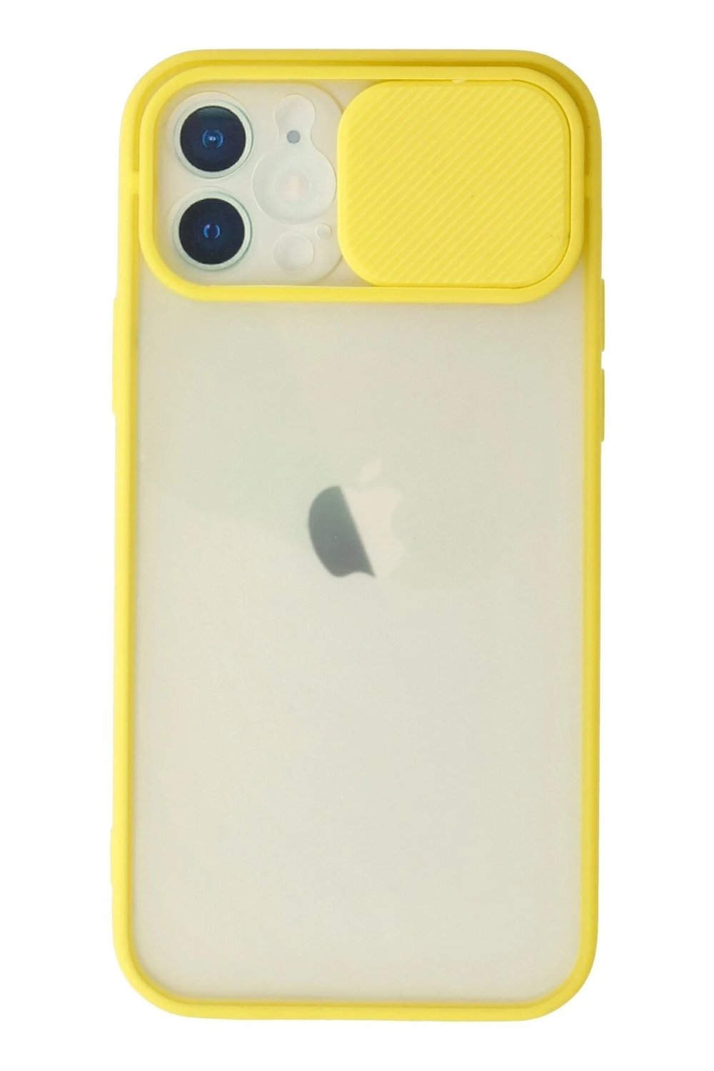 Mey İthalat®  iPhone 12 Kılıf Palm Buzlu Kamera Sürgülü Silikon - Sarı