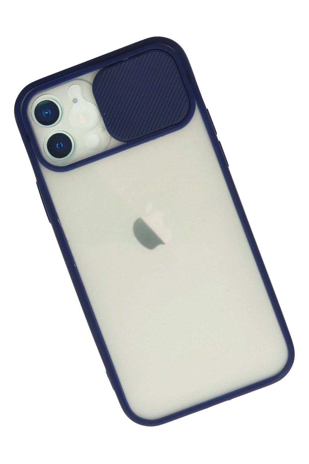 Mey İthalat®  iPhone 12 Kılıf Palm Buzlu Kamera Sürgülü Silikon - Lacivert