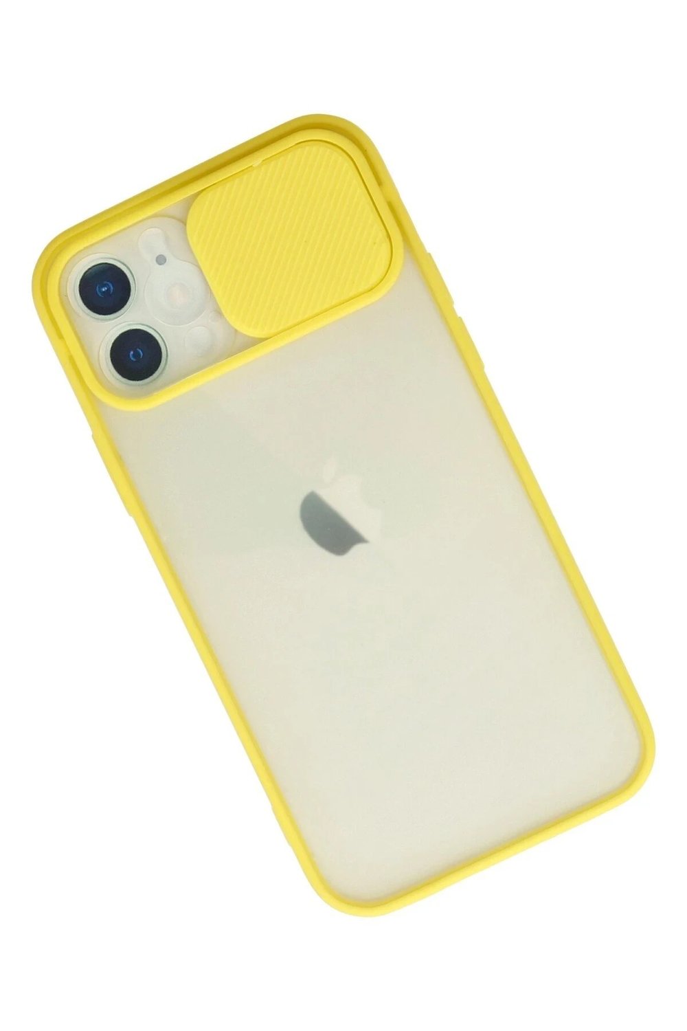 Mey İthalat®  iPhone 12 Kılıf Palm Buzlu Kamera Sürgülü Silikon - Sarı