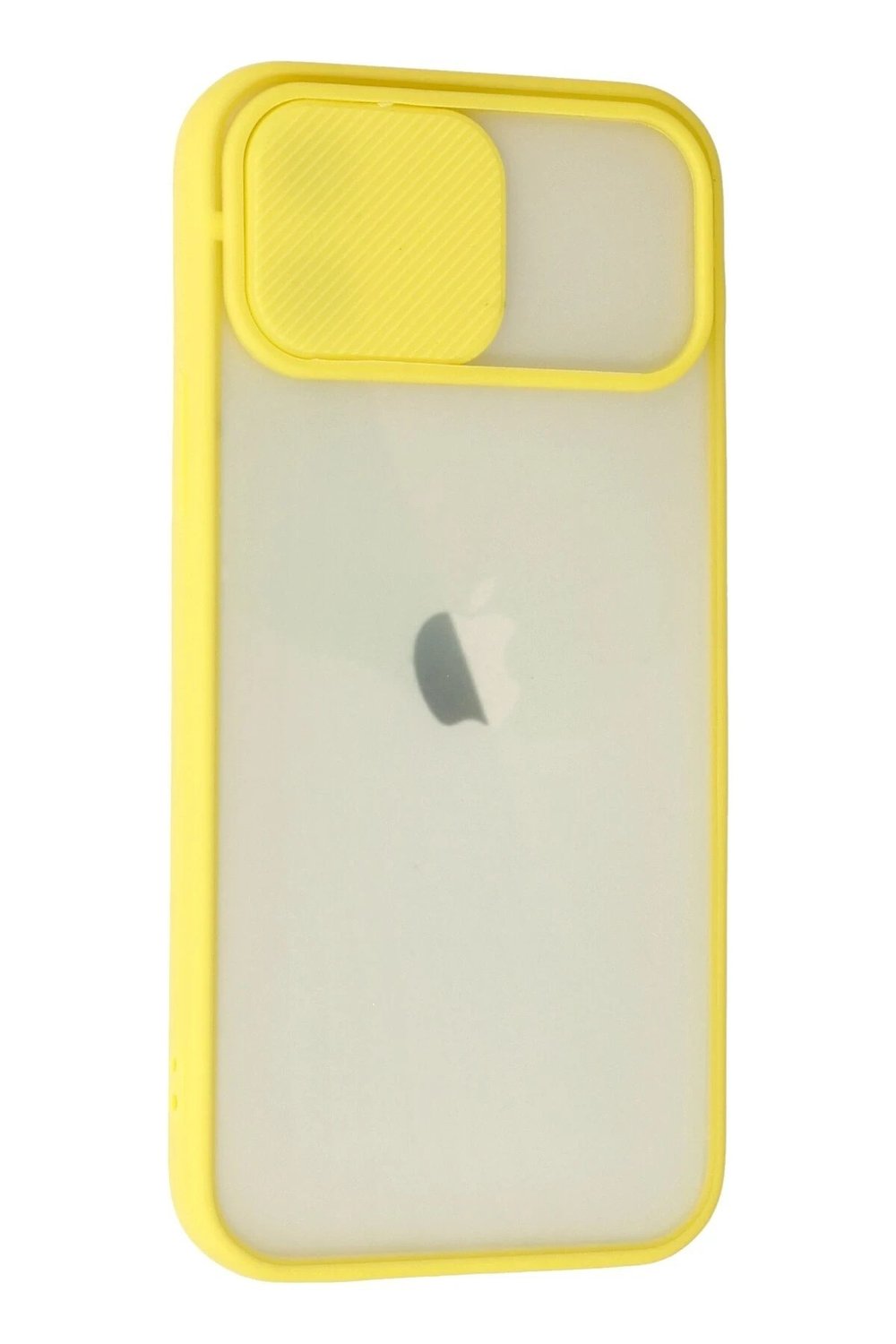 Mey İthalat®  iPhone 12 Kılıf Palm Buzlu Kamera Sürgülü Silikon - Sarı