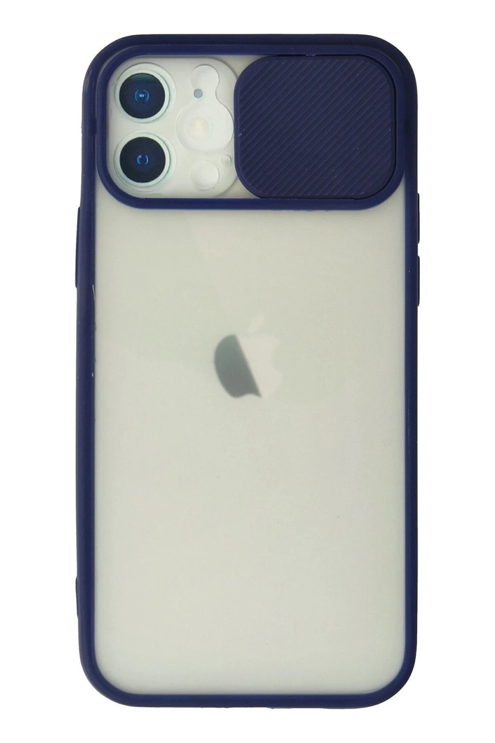Mey İthalat®  iPhone 12 Kılıf Palm Buzlu Kamera Sürgülü Silikon - Lacivert